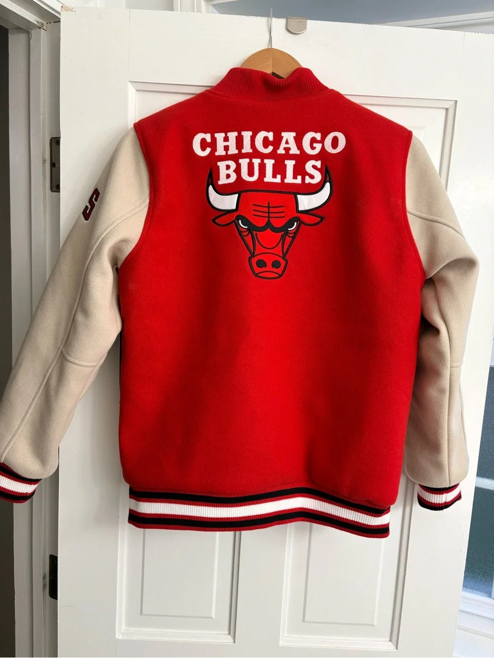 NBA Chicago Bulls Red and Cream Kids Letterman Jacket